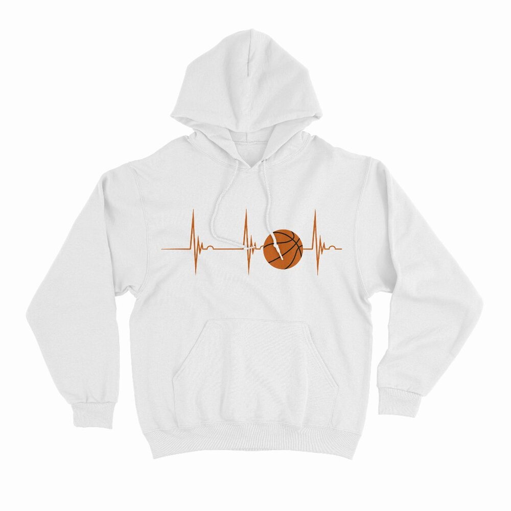 Basketball Heartbeat EKG Pulse Playing Basketball Player White Hoodie